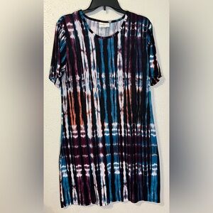 Tie Dyed Black Violet Orange White Blue T-Shirt Dress SZ XL